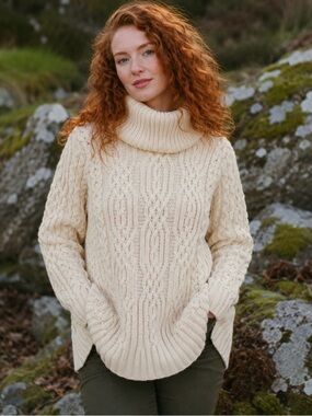 Aran Irish Merino Wool Cable Knit Sweater S Chunky Cream Fisherman Inis Crafts